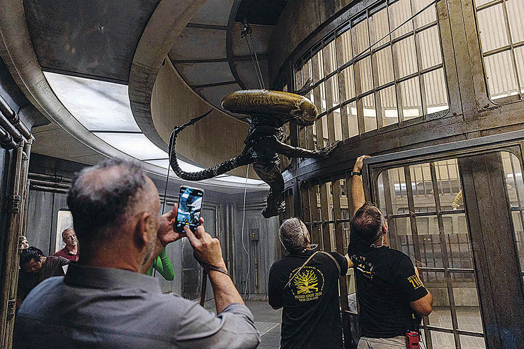 Helping with the framing of shots and cast interaction for Alien:Earth was a practical xenomorph. (Photo: Patrick Brown. Courtesy of FX)