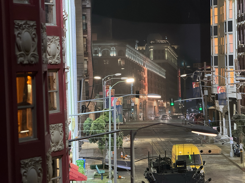 A stockpile of miniature buildings from a previous production helped Warren secure the film's climactic San Francisco chase sequence.