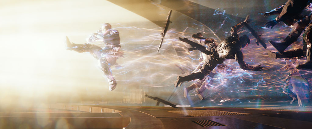 Stunts worked closely with visual effects to ensure each action beat felt dramatic.