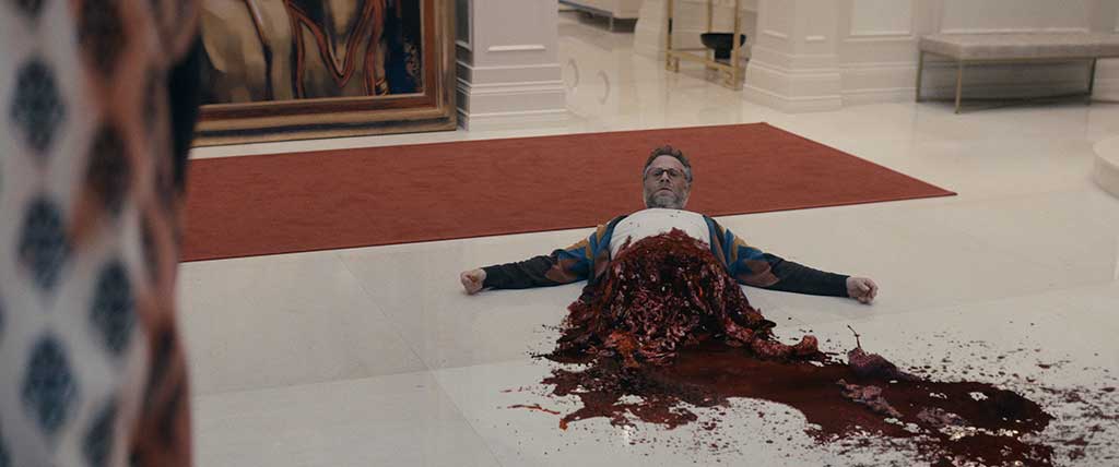All the blood had to be created digitally because practical blood effects were not feasible due to location restrictions.