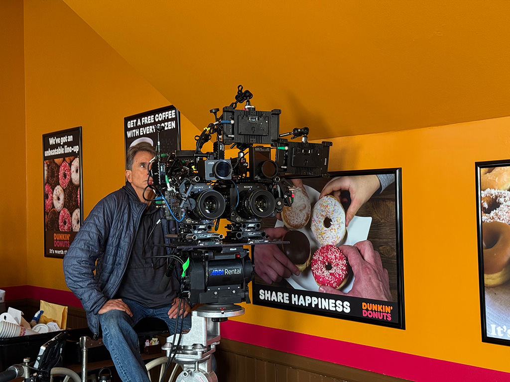 The footage captured by the three-camera system is fed through ViewScreen Studio to composite a rough real-time render of Ted in the viewfinder.
