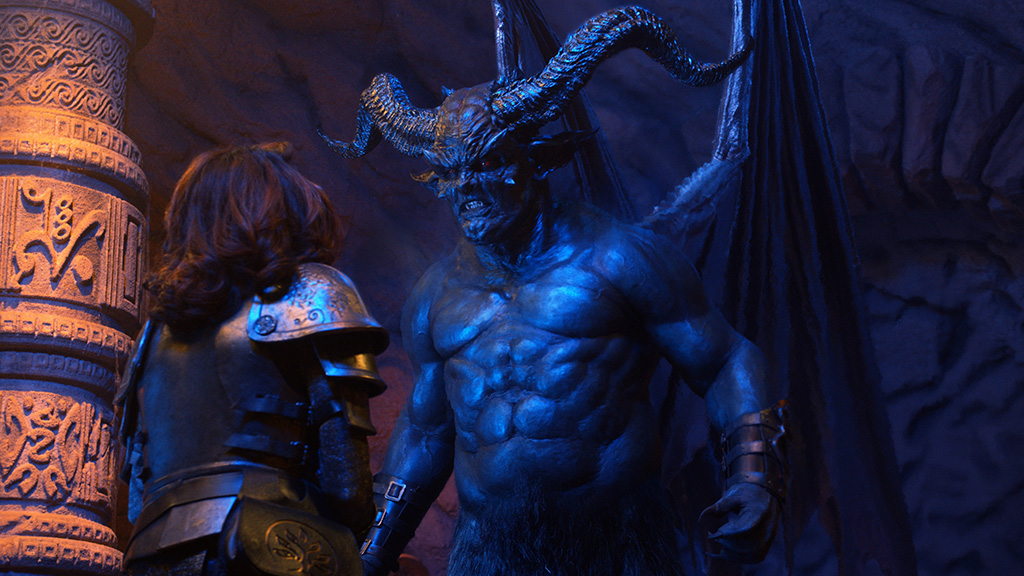 For Dra’hul the demon, wings were added, the waist was slimmed and the skin was given an ethereal treatment to enhance the prosthetic makeup.