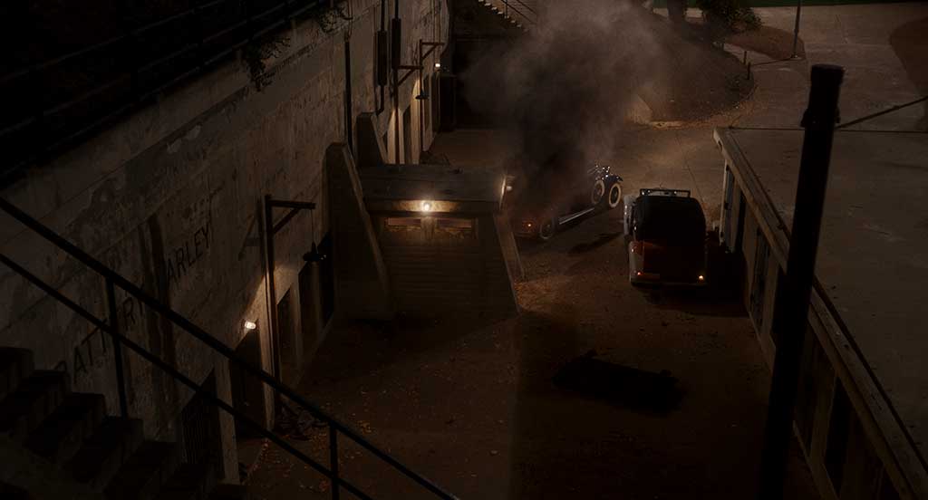 A massive explosion occurs, generating a lot of fire, smoke, embers and debris.