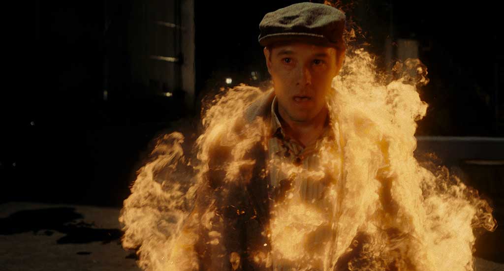 Retaining the actors’ performances was crucial, so the last body part to go up in flames was James Addison’s head (played by Jack Mikesell).