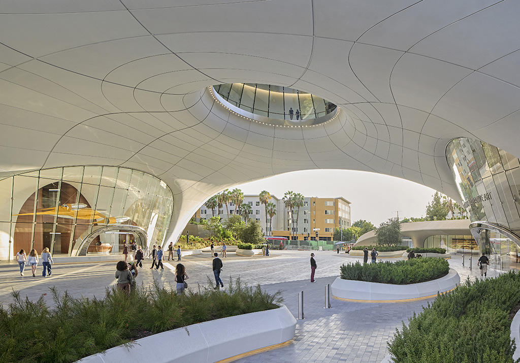 The building is integrated into a new 13-acre campus, including a park designed by Mia Lehrer of Studio-MLA. (Photo by Hufton Crow)