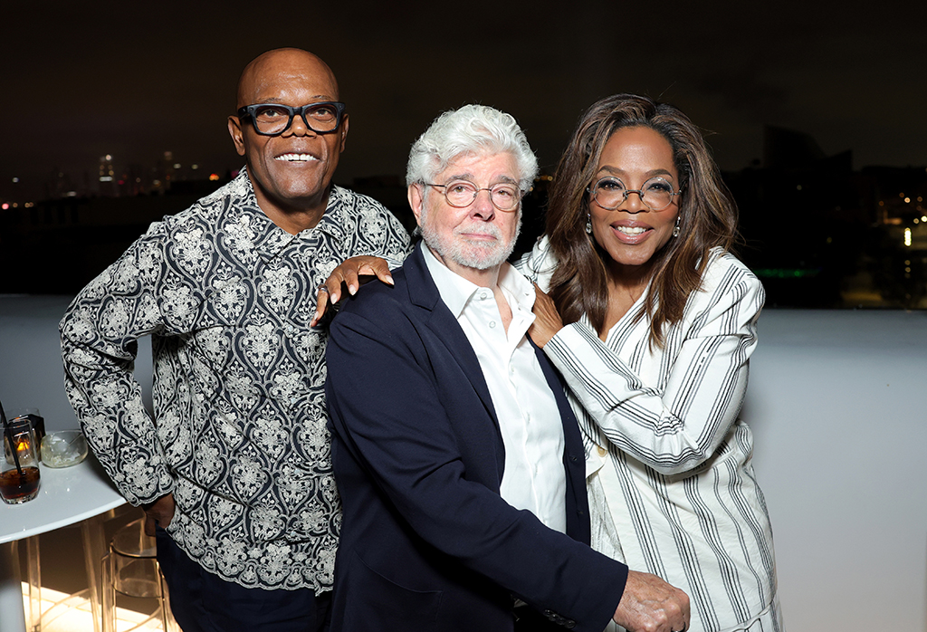 Samuel L. Jackson, George Lucas, Founder, LMNA and Oprah Winfrey attend the Lucas Museum of Narrative Art Opening Night. (Photo by Stefanie Keenan/Getty Images)