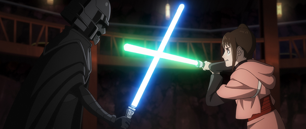 Kara has a carefully choreographed lightsaber duel with Nawaam.