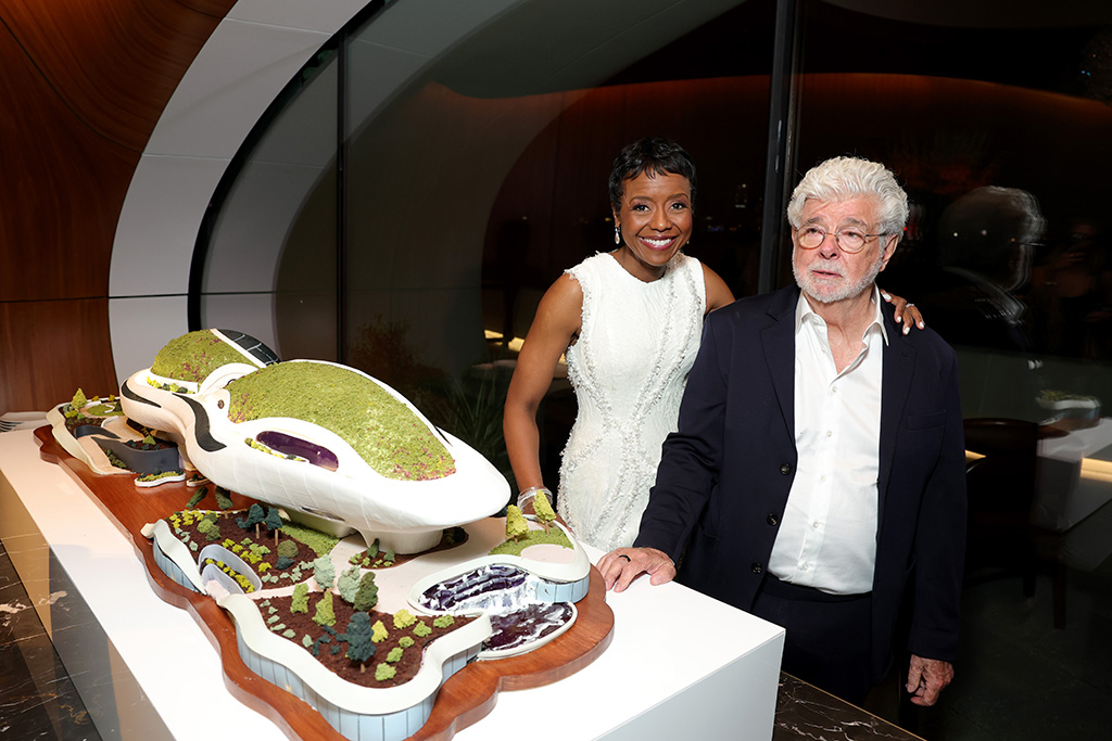 The museum, founded by George Lucas and his wife Mellody Hobson, pictured above, explores the power and inspiration of visual storytelling around the world. (Photo by Stefanie Keenan/Getty Images)