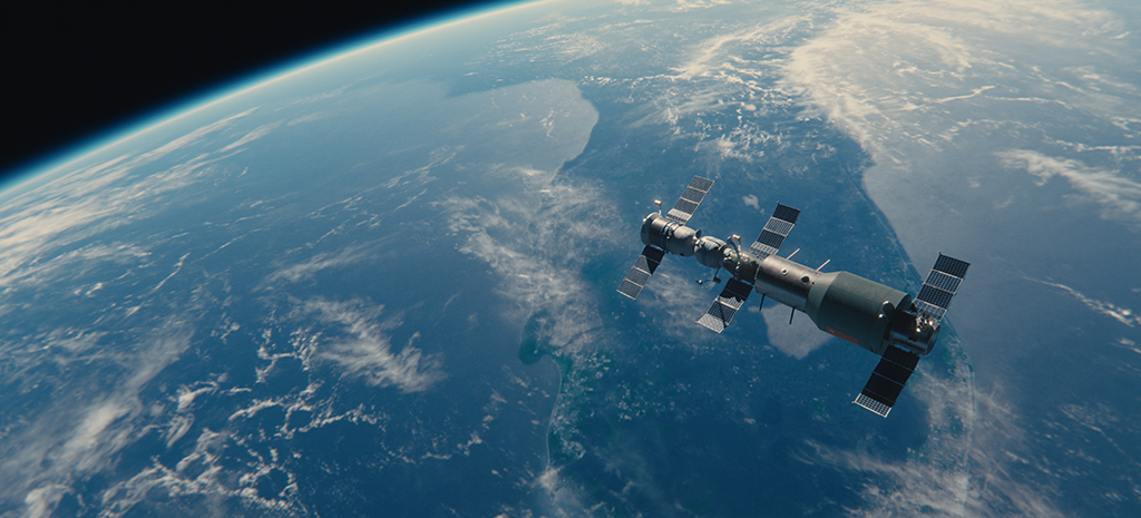 The Salyut-1 space station orbits Earth.